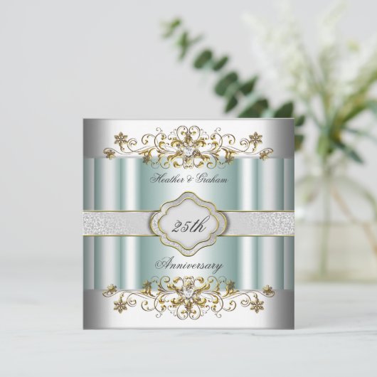 Elegant 25e Jubileum Silver Blauwgroen Blue Mint Kaart (Staand voorkant)