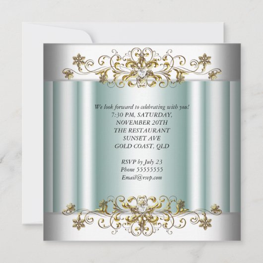 Elegant 25e Jubileum Silver Blauwgroen Blue Mint Kaart (Achterkant)