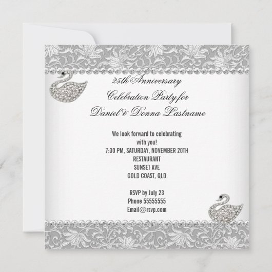 Elegant 25e Jubileum Silver Damask Swan 2 Kaart (Achterkant)