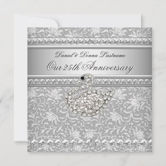 Elegant 25e Jubileum Silver Damask Swan 2 Kaart (Voorkant)