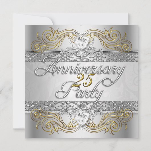Elegant 25e Jubileum Silver White Gold Party Kaart (Voorkant)