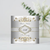 Elegant 25e Jubileum Silver White Gold Templat Kaart (Staand voorkant)