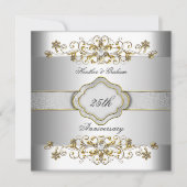 Elegant 25e Jubileum Silver White Gold Templat Kaart (Voorkant)
