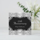 Elegant 25e Jubileum zwart, zilverwit 2 Kaart (Staand voorkant)