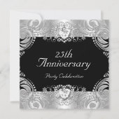 Elegant 25e Jubileum zwart, zilverwit 2 Kaart (Voorkant)