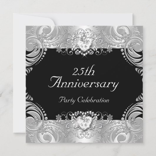 Elegant 25e Jubileum zwart, zilverwit 2 Kaart (Voorkant)
