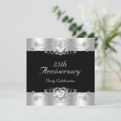 Elegant 25e Jubileum zwart, zilverwit Kaart (Staand voorkant)