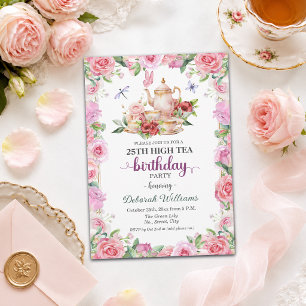 Elegant 25e verjaardag high tea feestje kaart
