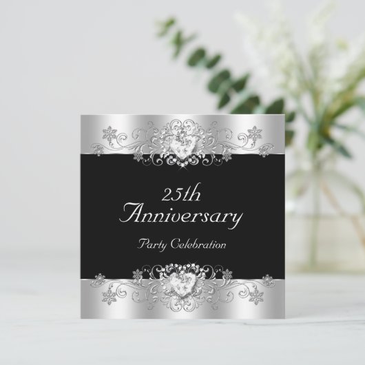 Elegant 25e verjaardag Zwart Zilver Wit Kaart (Staand voorkant)
