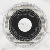 Elegant 25e zilveren en zwarte bruiloft Jubileum Wijnglaslabel (Voorkant)