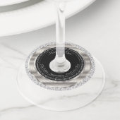 Elegant 25e zilveren en zwarte bruiloft Jubileum Wijnglaslabel (Dichtbij)