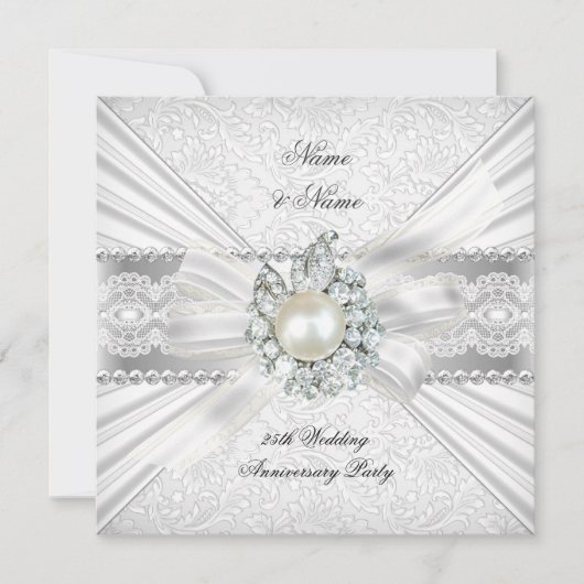 Elegant 25e Zilveren Huwelijksjubileum Feest Kant  Kaart (Voorkant)