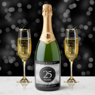 Elegant 25e Zilveren Huwelijksjubileum Sparkling Wijnetiket