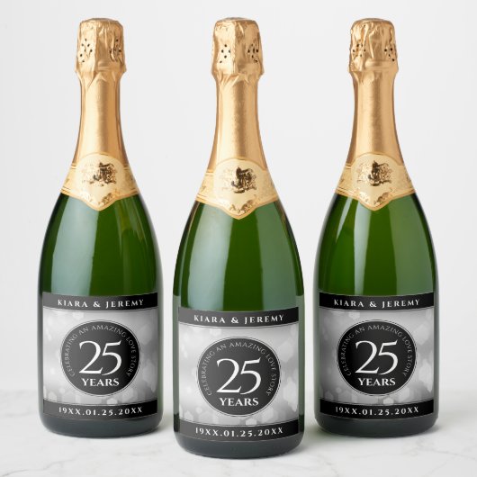 Elegant 25e Zilveren Huwelijksjubileum Sparkling Wijnetiket (Flessen)