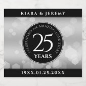 Elegant 25e Zilveren Huwelijksjubileum Sparkling Wijnetiket (Enkel label)