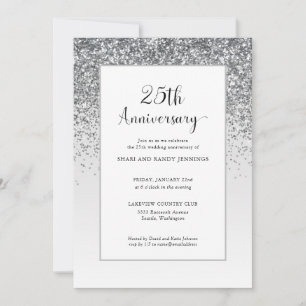 Elegant 25th Silver Glitter Wedding Jubileum Kaart