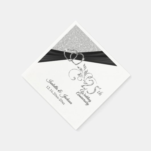 Elegant 25th Silver Glitter Wedding Jubileum Servet (Hoek)