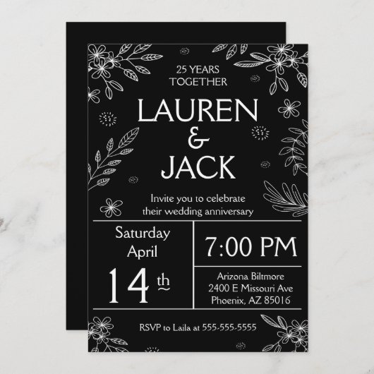 Elegant 25th Silver Jubileum Invite Kaart (Voorkant / Achterkant)