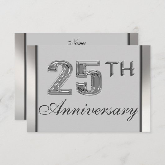 Elegant 25th Silver Jubileum Party-uitnodigingen Kaart (Voorkant / Achterkant)