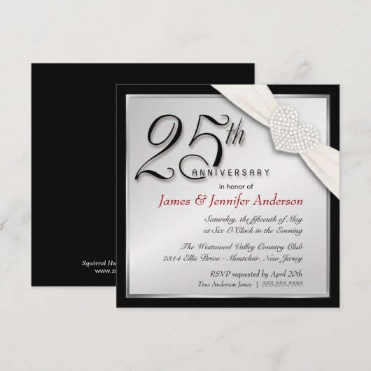 Elegant 25th Silver Jubileum Party-uitnodigingen Kaart (Voorkant / Achterkant)