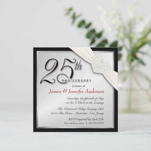 Elegant 25th Silver Jubileum Party-uitnodigingen Kaart (Staand voorkant)