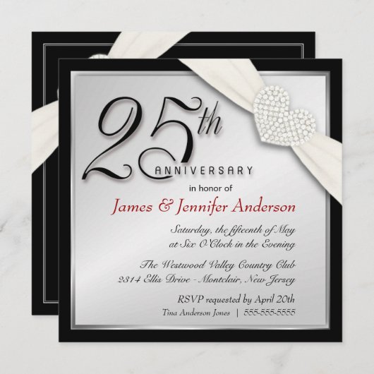 Elegant 25th Silver Jubileum Party-uitnodigingen Kaart (Voorkant / Achterkant)