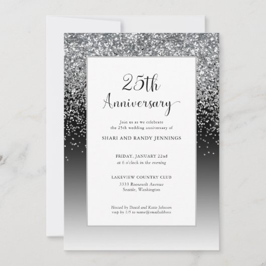Elegant 25th Silver Sparkle Wedding Jubileum Kaart (Voorkant)