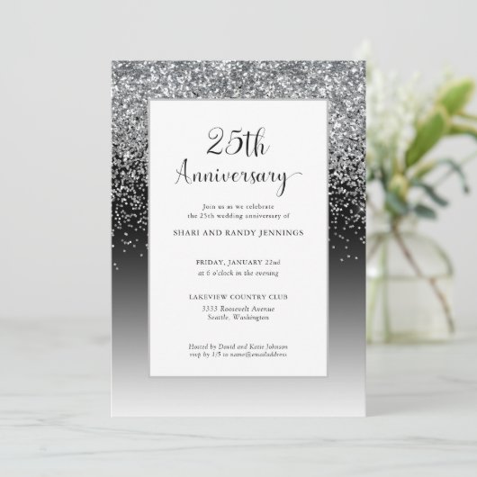 Elegant 25th Silver Sparkle Wedding Jubileum Kaart (Staand voorkant)