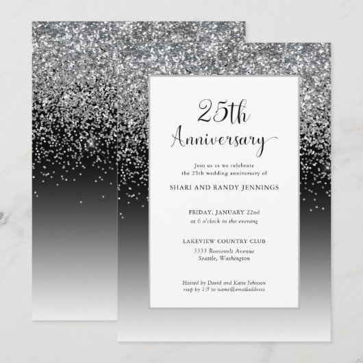 Elegant 25th Silver Sparkle Wedding Jubileum Kaart (Voorkant / Achterkant)
