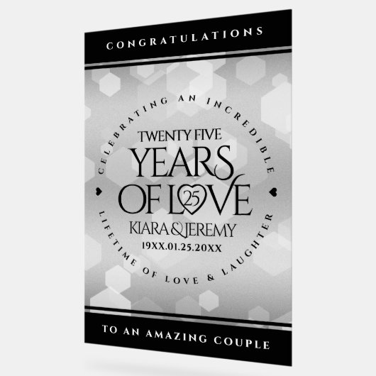 Elegant 25th Silver Wedding Jubileum Acryl Bord (Hoek)