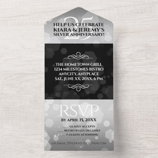 Elegant 25th Silver Wedding Jubileum All In One Uitnodiging (Binnen)