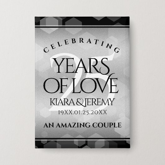 Elegant 25th Silver Wedding Jubileum Button (Voorkant)