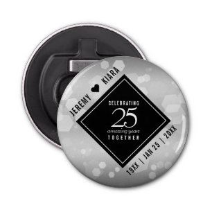Elegant 25th Silver Wedding Jubileum Button Flesopener