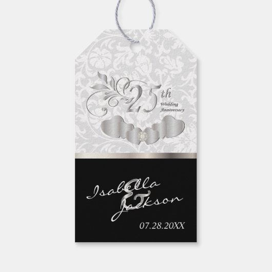 Elegant 25th Silver Wedding Jubileum Cadeaulabel (Achterkant)