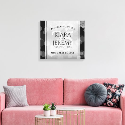 Elegant 25th Silver Wedding Jubileum Canvas Afdruk (Insitu (Woonkamer))