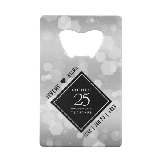 Elegant 25th Silver Wedding Jubileum Creditkaart Flessenopener (Achterkant)