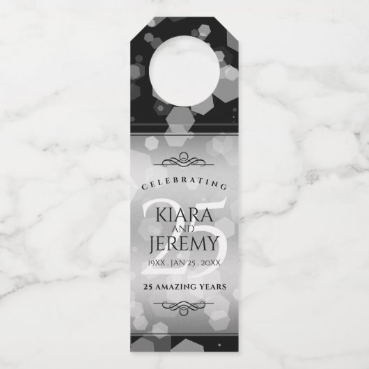 Elegant 25th Silver Wedding Jubileum Flessenhanger (Voorkant)