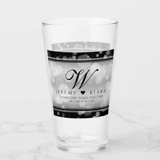 Elegant 25th Silver Wedding Jubileum Glas (Voorkant)