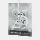 Elegant 25th Silver Wedding Jubileum Glas Ornament (Voorkant links)