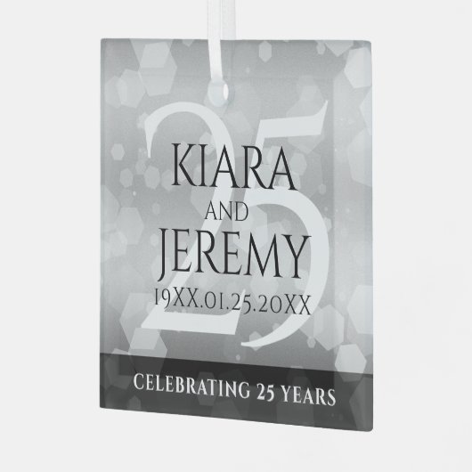Elegant 25th Silver Wedding Jubileum Glas Ornament (Voorkant links)