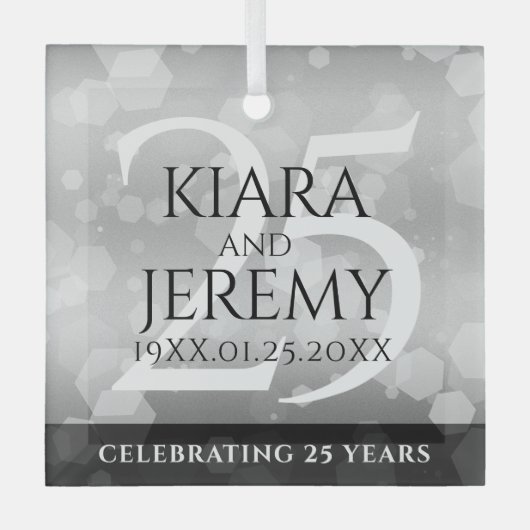 Elegant 25th Silver Wedding Jubileum Glas Ornament (Voorkant)