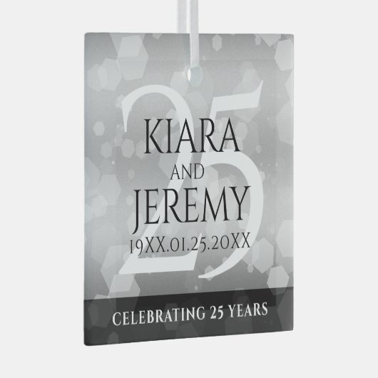 Elegant 25th Silver Wedding Jubileum Glas Ornament (Voorkant Rechts)