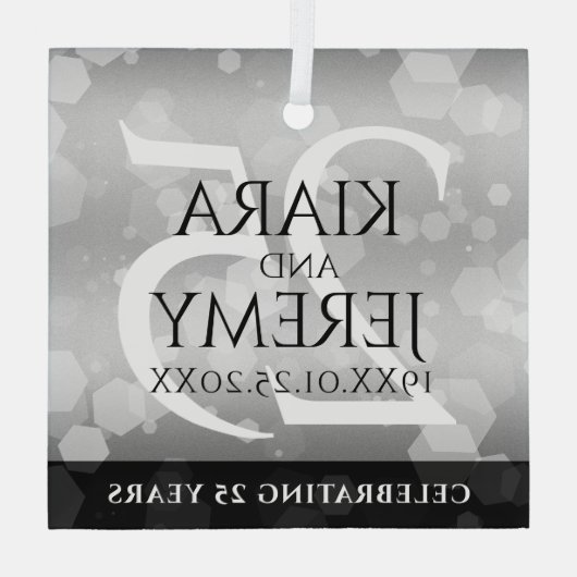 Elegant 25th Silver Wedding Jubileum Glas Ornament (Achterkant)