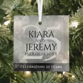 Elegant 25th Silver Wedding Jubileum Glas Ornament
