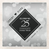 Elegant 25th Silver Wedding Jubileum Glazen Onderzetter (Voorkant)