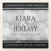 Elegant 25th Silver Wedding Jubileum Glazen Onderzetter (Voorkant)