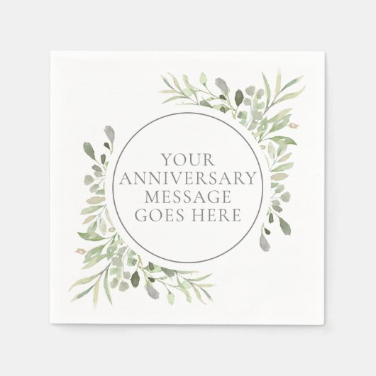 Elegant 25th Silver Wedding Jubileum Greenery Servet (Voorkant)