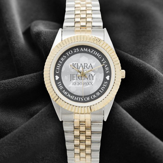 Elegant 25th Silver Wedding Jubileum Horloge