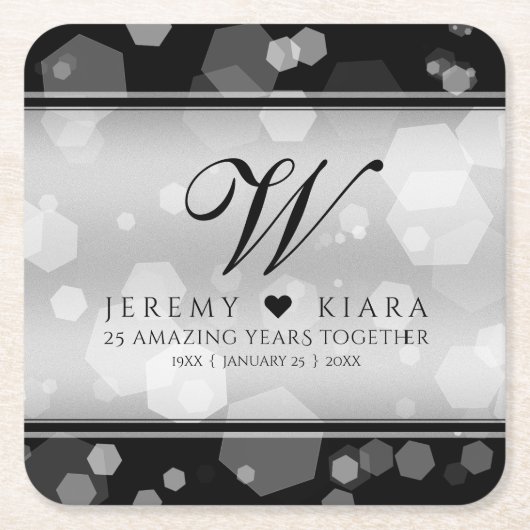 Elegant 25th Silver Wedding Jubileum Kartonnen Onderzetters (Voorkant)