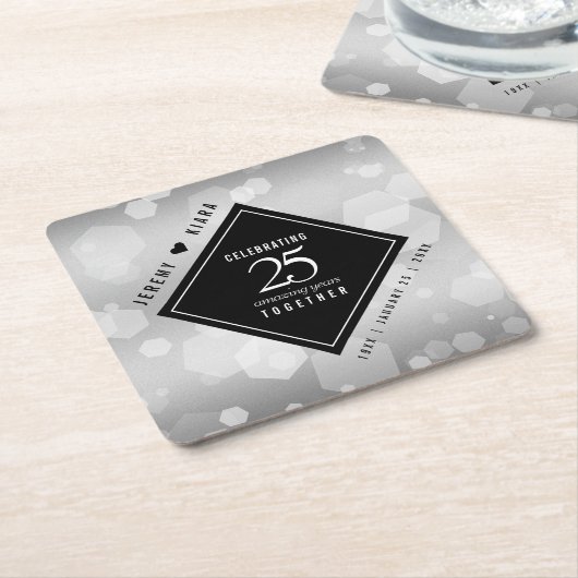 Elegant 25th Silver Wedding Jubileum Kartonnen Onderzetters (Schuin)